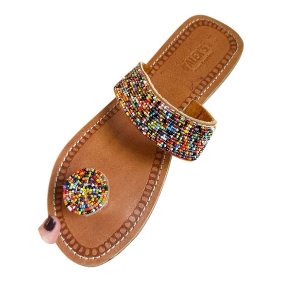 Alex’s Pure Genuine Leather Beaded Multi Color Handmade Thong Sandals- Coachella - Picture 6 of 14